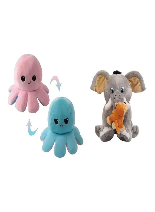 KPN Toy Figure Combo Pack of Octopus & Monkey Ele Mini Character Figurines Set with Bright Colours & Smooth Finish | Playtime Display Set for Home, Desk Decor & Gifting - Image 1